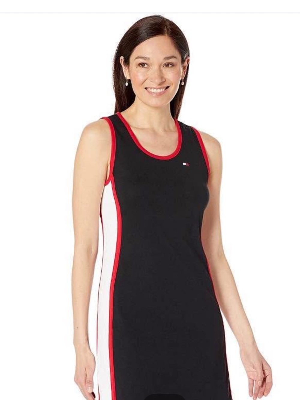 Tommy Hilfiger Black, White & Red Sleeveless Midi Dress